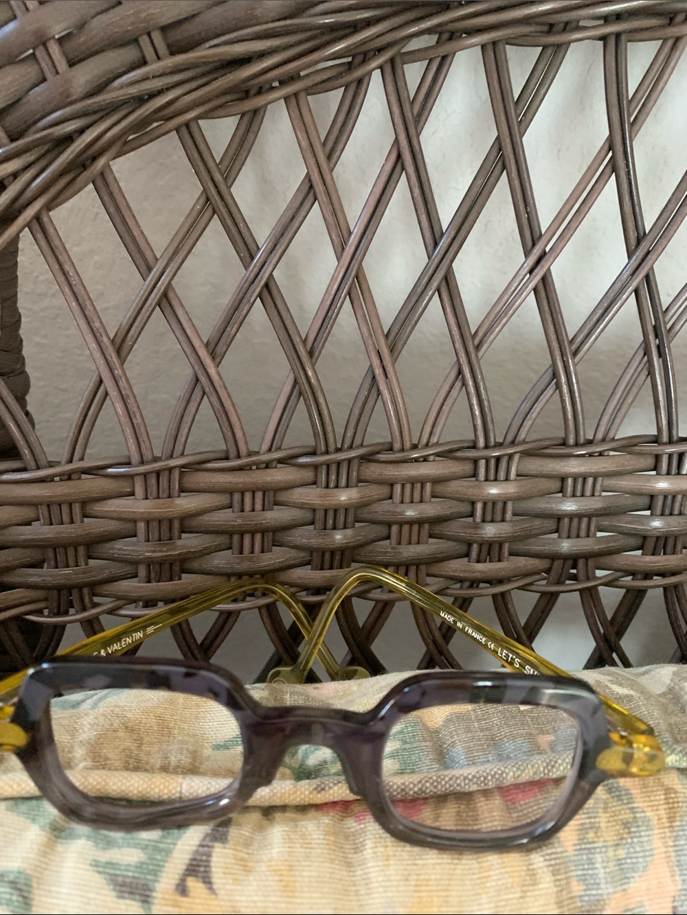 Anne and Valentin Rectangular Gray and Yellow Eyeglass Frames- for parts only